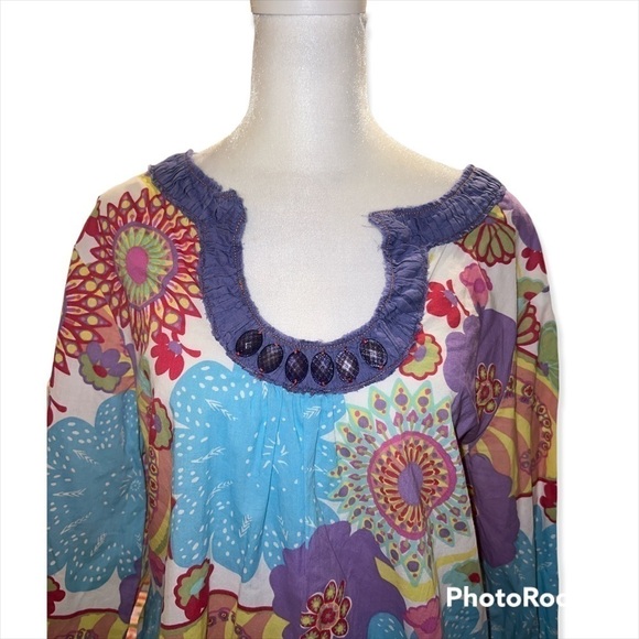 Boden Floral Cotton Tunic Swim Coverup With Beaded Neckline Size‎ 12 - Picture 2 of 8